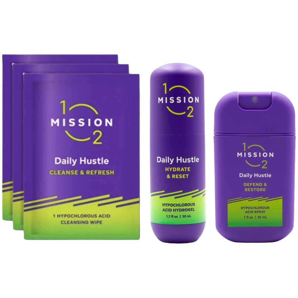 Daily Hustle Spray, Clean Sweep Wipes and Hydrate + Protect Hydrogel