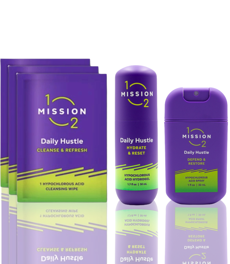 Mission 1O2 Daily Hustle trio - spray, wipes, and hydrogel