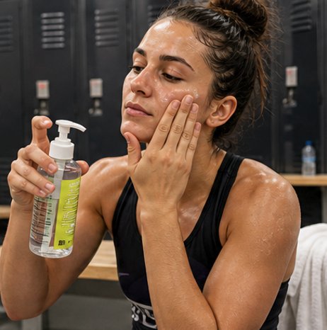 A wrestler applying Hydrogel in the locker room